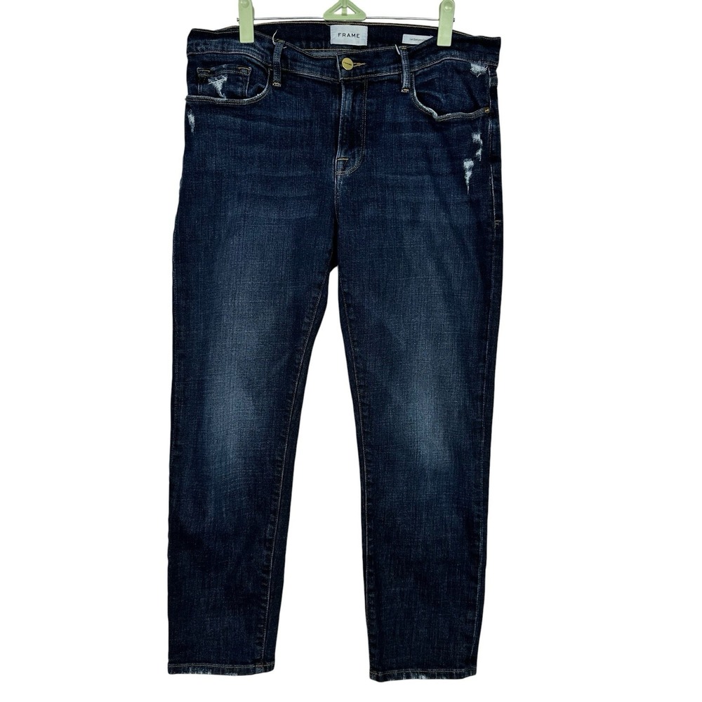 FRAME Le Garcon Crop Jeans Womens 29 Blue Distressed Slim Straight High Rise